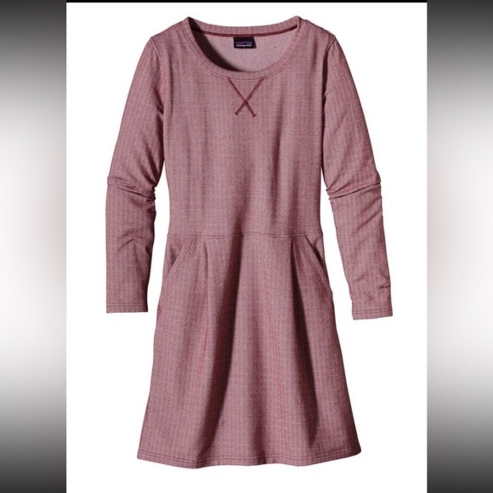 Patagonia Red Herringbone Pattern Long Sleeve‎ Dress Size Small